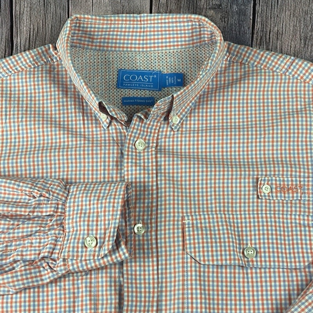 COAST PAWLEYS ISLAND MARINA FISHING SHIRT MEDIUM PINK‎ BLUE WHITE CHECK COTTON